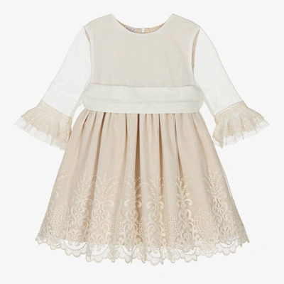 Paz Rodriguez Babies' Girls Ivory Tulle & Lace Dress In Beige