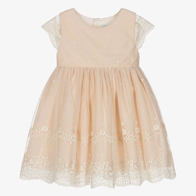 Abel & Lula Babies' Girls Pink & Ivory Embroidered Tulle Dress
