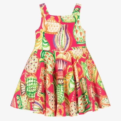 Abel & Lula Babies' Girls Pink & Green Pottery Print Dress