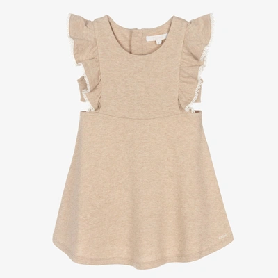 Chloé Kids' Girls Beige Cut-out Jersey Dress