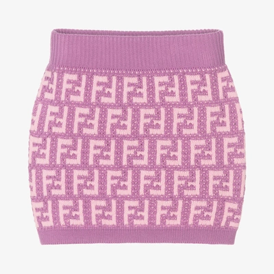 Fendi Kids' Girls Lilac Ff Logo Cotton Skirt