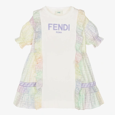 Fendi Kids' Girls White Cotton Ff Logo Dress