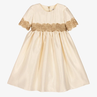 Graci Babies' Girls Ivory & Gold Lace Dress