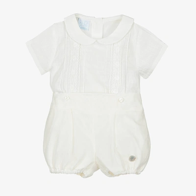 Artesania Granlei Babies' Boys White Cotton Buster Suit In Ivory