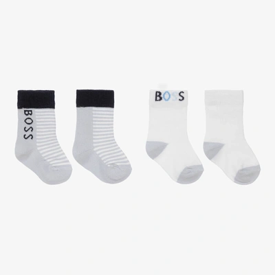 Hugo Boss Boss Baby Boys White & Blue Cotton Socks (2 Pack)