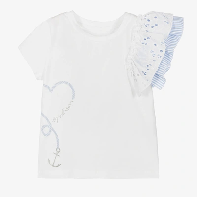 Lapin House Kids' Girls White Ruffle Sleeved T-shirt