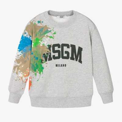 Msgm Kids' Boys Grey Cotton Paint Splash Logo Sweatshirt