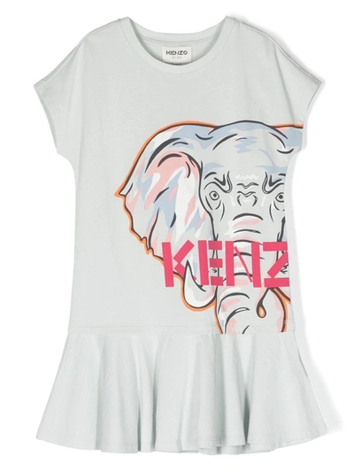 Kenzo Kids' Girls Blue Elephant Logo T-shirt Dress In Pale Blue