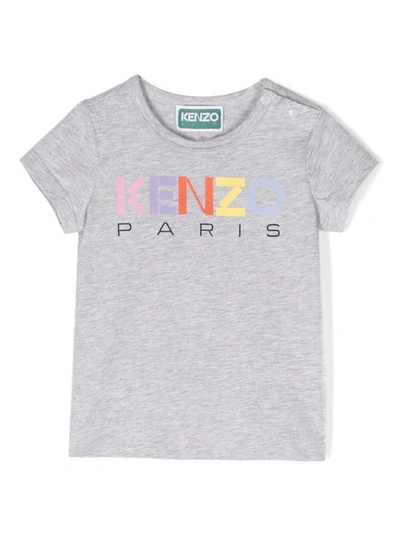 Kenzo Babies' Girls Grey Cotton Logo T-shirt In Grey Marl
