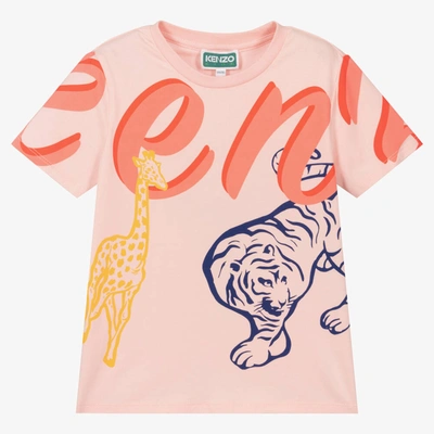 Kenzo Babies' Girls Pink Cotton Multi-iconics T-shirt