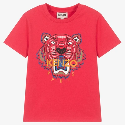 Kenzo Babies' Girls Fuchsia Pink Cotton Tiger T-shirt