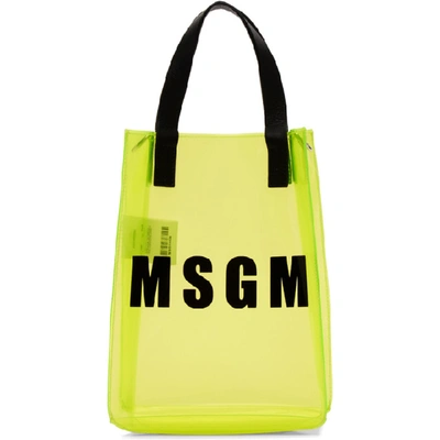 Msgm Yellow Mini Vinyl Plastic Shopper Tote In Giallo