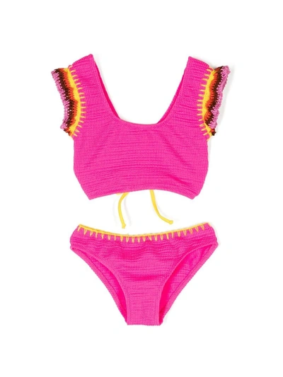 Nessi Byrd Kids' Girls Pink Crochet Trim Bikini (uv50)