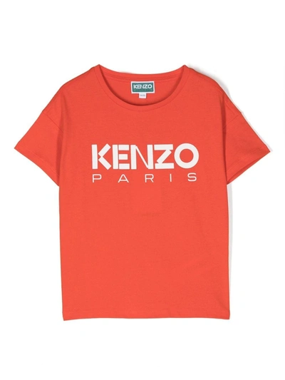 Kenzo Kids' Boys Orange Organic Cotton Logo T-shirt In Red