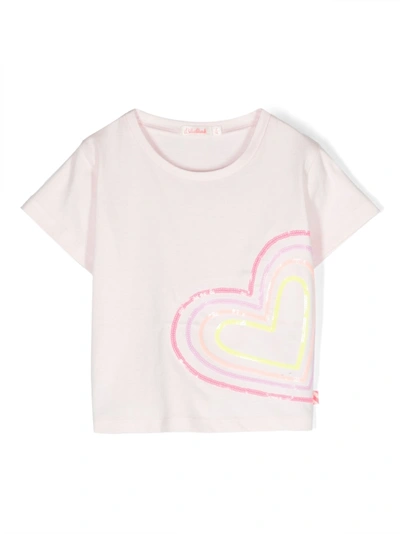 Billieblush Babies' Girls Pink Cotton Sequin Heart T-shirt