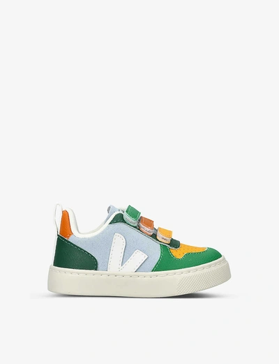 Veja Kids' Boys Green V-10 Suede Sneakers In Multicolor