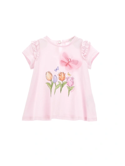 Monnalisa Babies' Girls Pink Tulip & Tulle Butterfly T-shirt In Rosa Fairy Tale