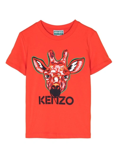 Kenzo Babies' Boys Orange Cotton Giraffe T-shirt