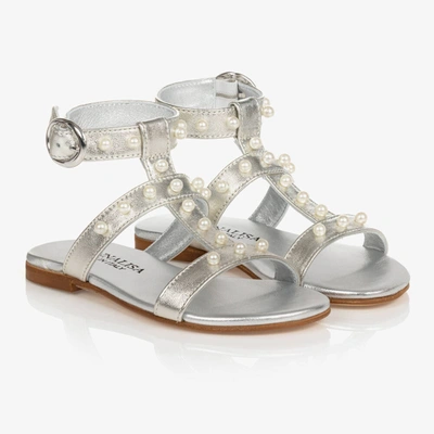 Monnalisa Kids' Girls Silver Leather & Pearl Sandals