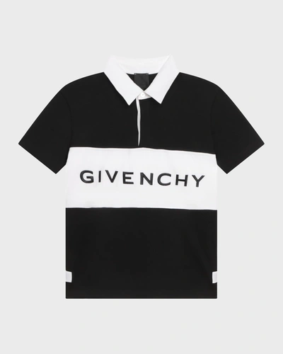 Givenchy Kids' Boy's Rugby Embroidered Logo-print Polo Shirt In Black