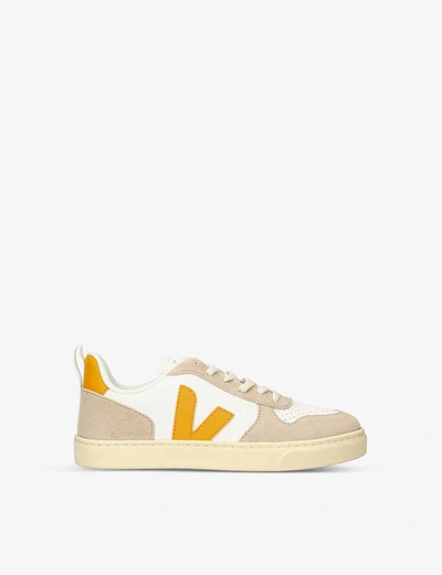 Veja V 10 Logo-patch Leather And Suede Trainers 6-9 Years In Beige Oth