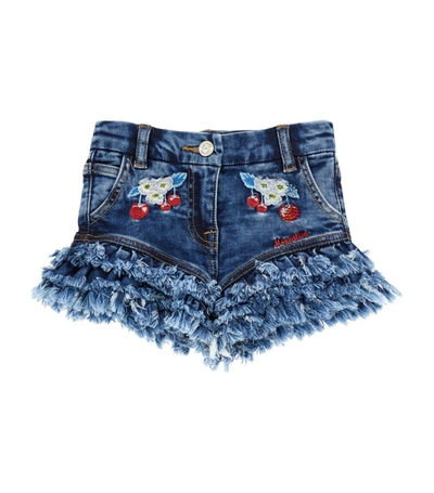 Monnalisa Teen Girls Blue Embroidered Denim Shorts