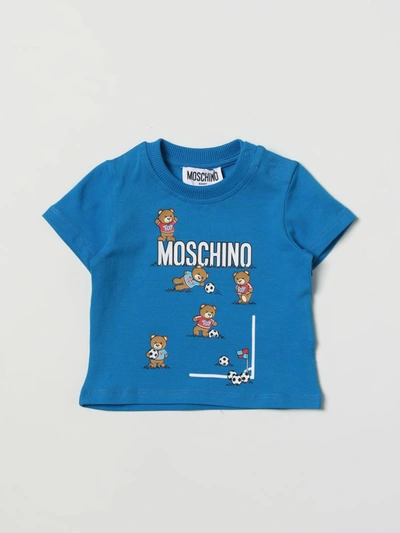 Moschino Baby Babies' Boys Blue Teddy Bear Cotton T-shirt In Gnawed Blue