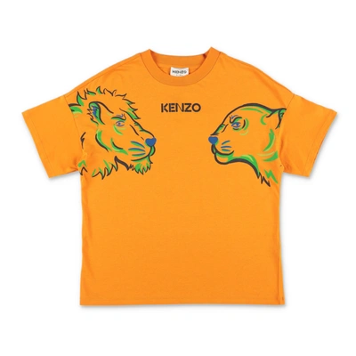 Kenzo Babies'  Kids Boys Orange Cotton Tiger & Friends T-shirt