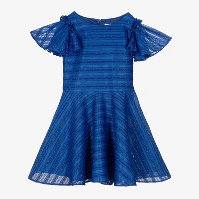 David Charles Kids' Girls Blue Striped Neoprene Dress