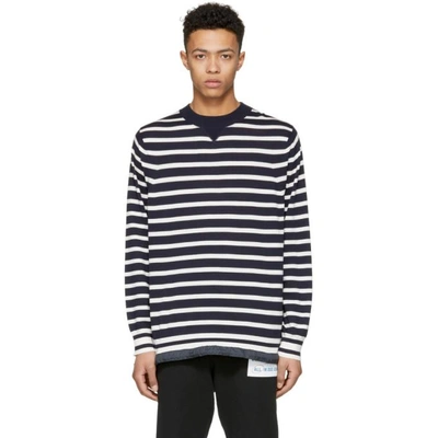 Sacai Navy & White Striped Drawstring Sweater