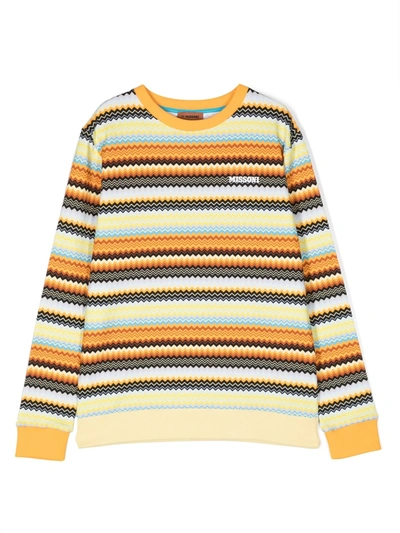 Missoni Kids' 条纹针织毛衣 In Yellow