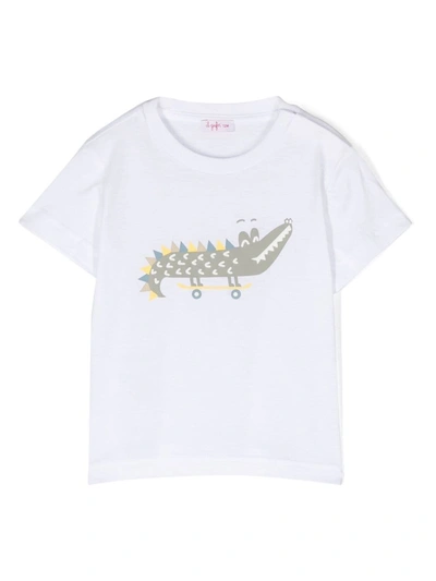 Il Gufo Babies' Boys White Cotton Crocodile T-shirt