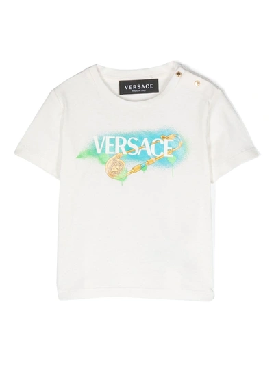Versace Babies' Logo印花棉t恤 In White