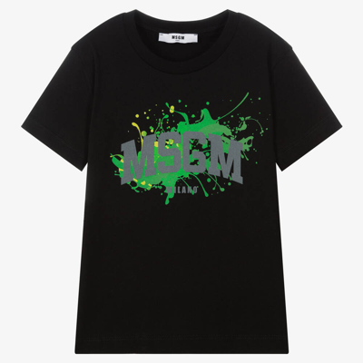 Msgm Kids' Boys Black Logo Cotton T-shirt In Nero
