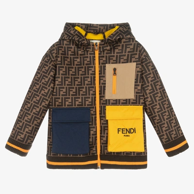 Fendi Brown Ff Logo Colour Block Jacket