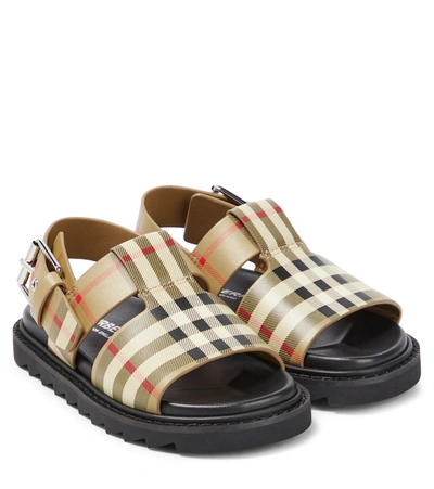 Burberry Kids' Beige Check Leather Sandals In Beige Comb