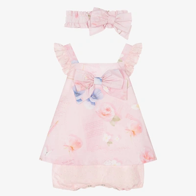 Lapin House Babies' Girls Pink Cotton Dress & Headband Set
