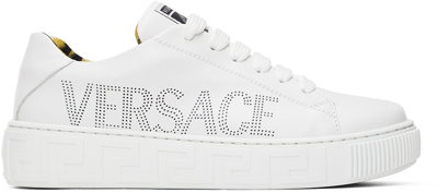 Versace Teen White Leather Logo Sneakers