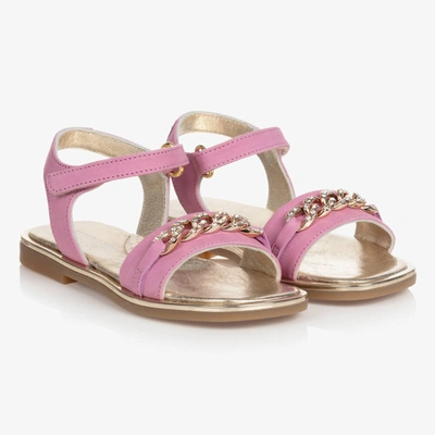 Monnalisa Kids' Girls Pink Leather & Gold Chain Sandals