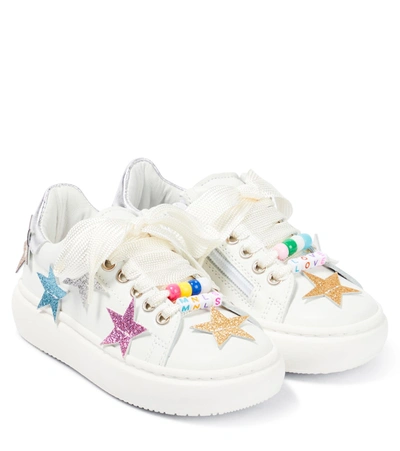 Monnalisa Kids' Girls White Glitter Stars Sneakers In White,multi