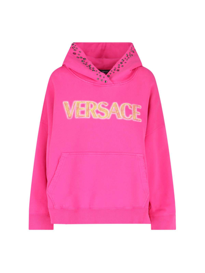 Versace Studded Hooded Sweatshirt In Fuchsia