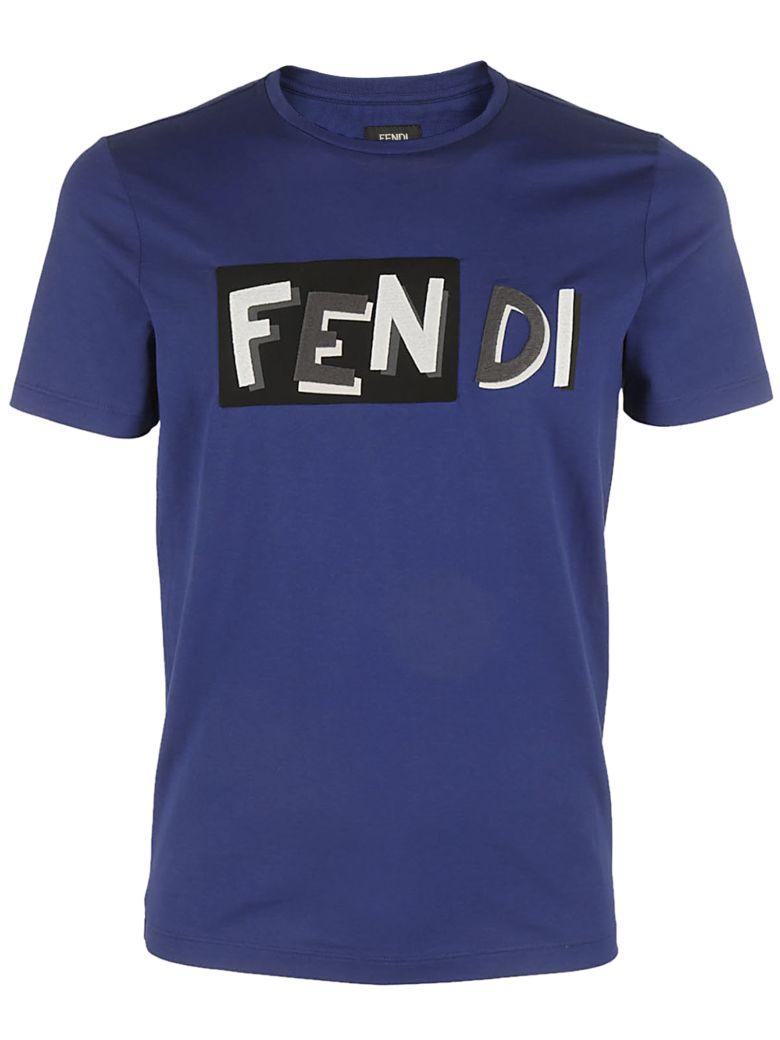 Fendi Logo Embroidered Cotton Jersey T-shirt In Blu | ModeSens