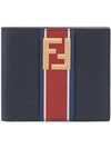 Fendi Stripe And Logo-print Bi-fold Leather Wallet In Navy Multi
