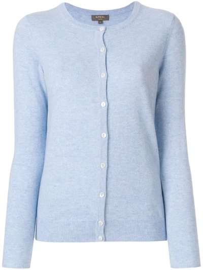 N•peal Cropped Mélange Cashmere Cardigan In Light Blue