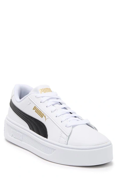 Puma Smash V3 Platform Sneaker In White-black-gold