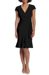 London Times Ruffle Faux Wrap Dress In Black