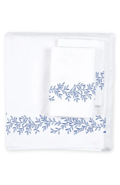 Melange Home Floral Leaf Embroidered 600 Thread Count 100% Cotton Sheets In Blue