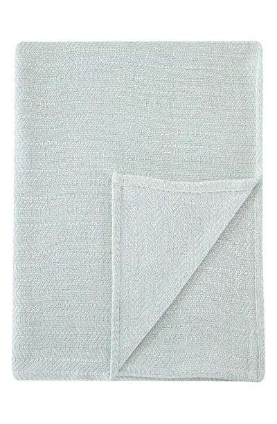 Melange Cotton Herringbone Blanket In Light Grey
