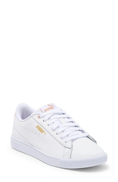 Puma Vikky Leather Sneaker In  White-rose Dust- Gold