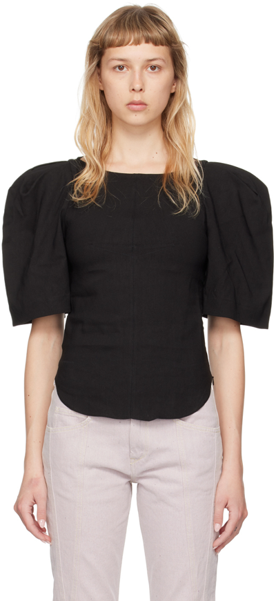 Isabel Marant Fergyo Puffed-sleeve Twill Top In Black